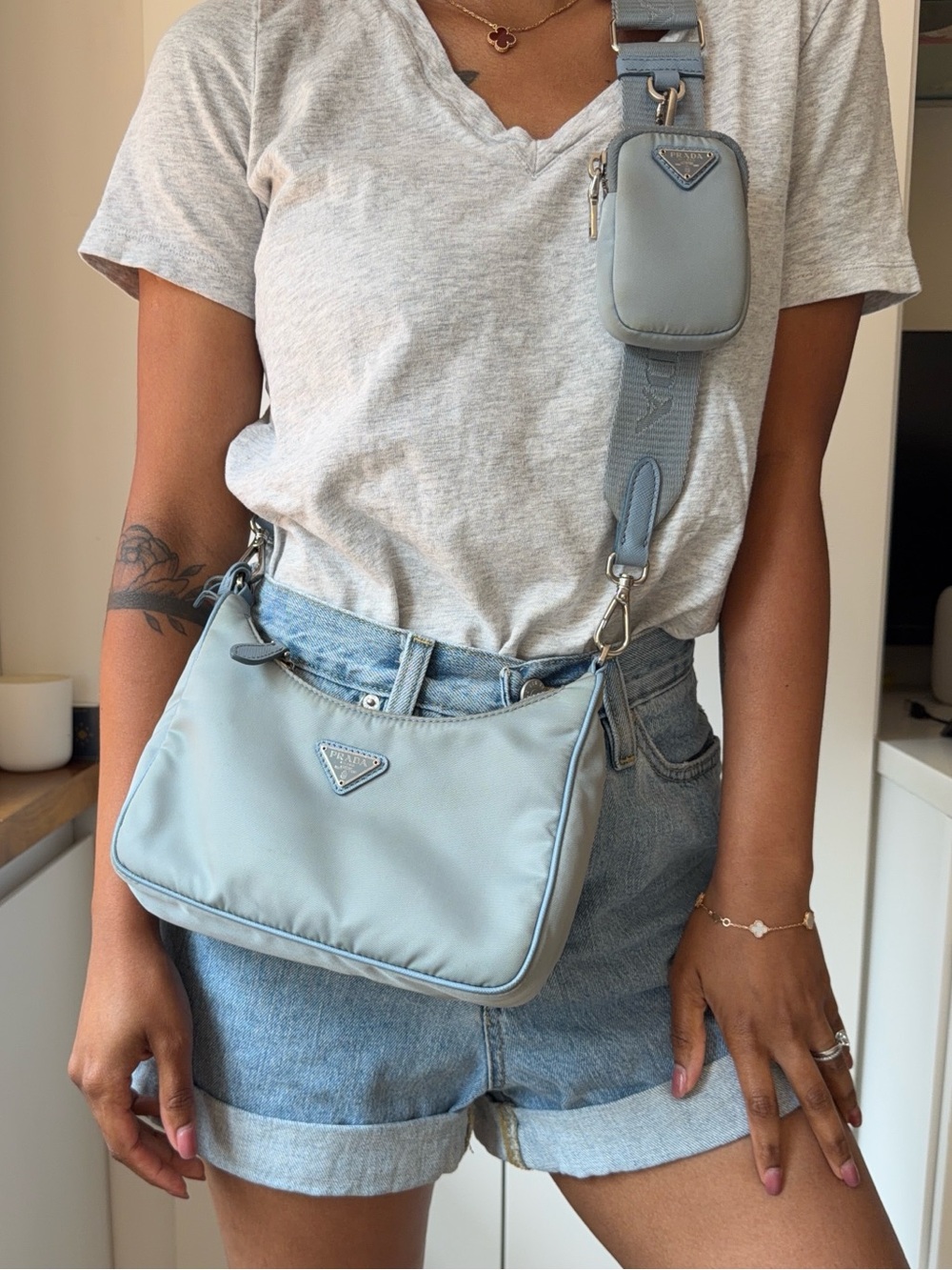 Authentic Prada Re-Edition Nylon Shoulder Bag – Light Blue